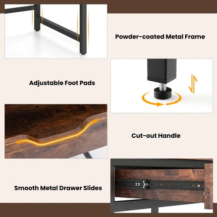 Computer Desk with Charging Station and Drawer & Adjustable Shelf-Rustic Brown - Rustic Brown - Computer Desks