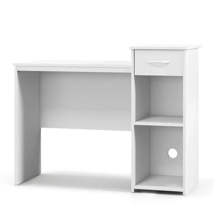 Computer Desk with Drawer Modern Laptop PC Desk with Adjustable Shelf and Cable Hole-White - White - Computer Desks