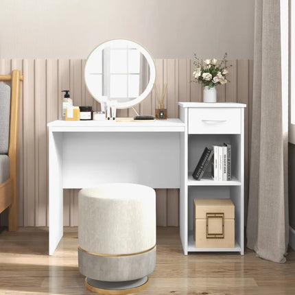 Computer Desk with Drawer Modern Laptop PC Desk with Adjustable Shelf and Cable Hole-White - White - Computer Desks
