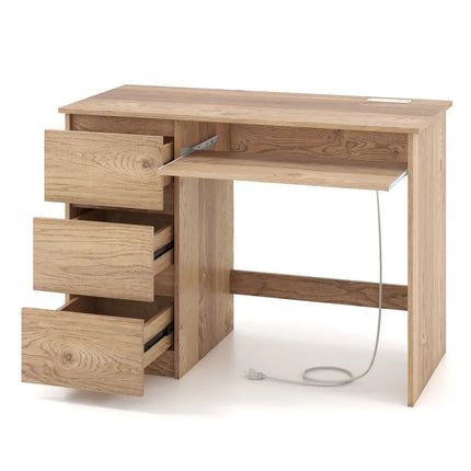 Computer Desk with Power Outlet Keyboard Tray and 3 Large Drawers-Natural - Natural - Computer Desks