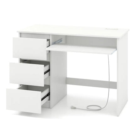 Computer Desk with Power Outlet Keyboard Tray and 3 Large Drawers-White - White - Computer Desks
