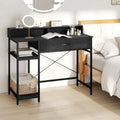 Computer Desk with Power Outlets 42inch Writing Desk with Hutch Drawer and 2 Open Shelves-Black - Black - Computer Desks