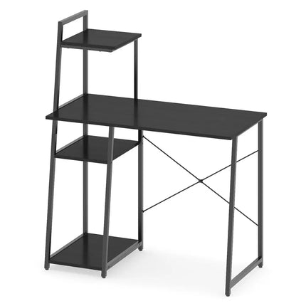 Computer Desk with Shelves and 3-Tier Storage Bookshelf-Black - Black - Writing Desks