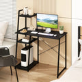 Computer Desk with Shelves and 3-Tier Storage Bookshelf-Black - Black - Writing Desks