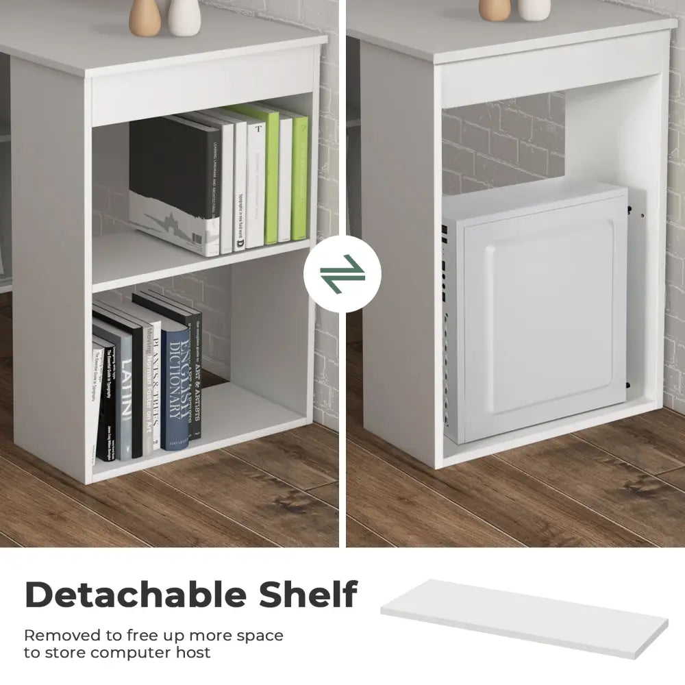 Computer Desk Writing Workstation Office with 6-Tier Storage Shelves-White - White - Computer Desks