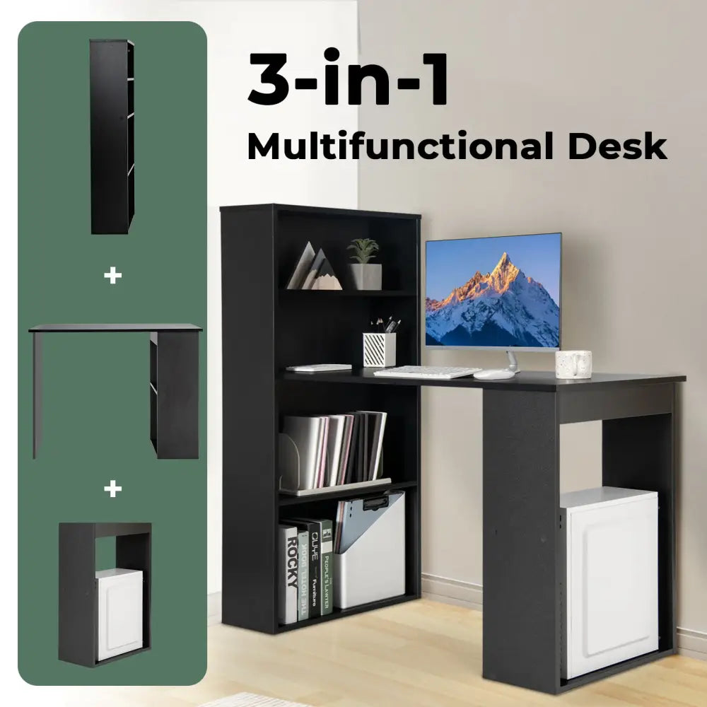 Computer Desk Writing Workstation Office with 6-Tier Storage Shelves-Black - Black - Computer Desks