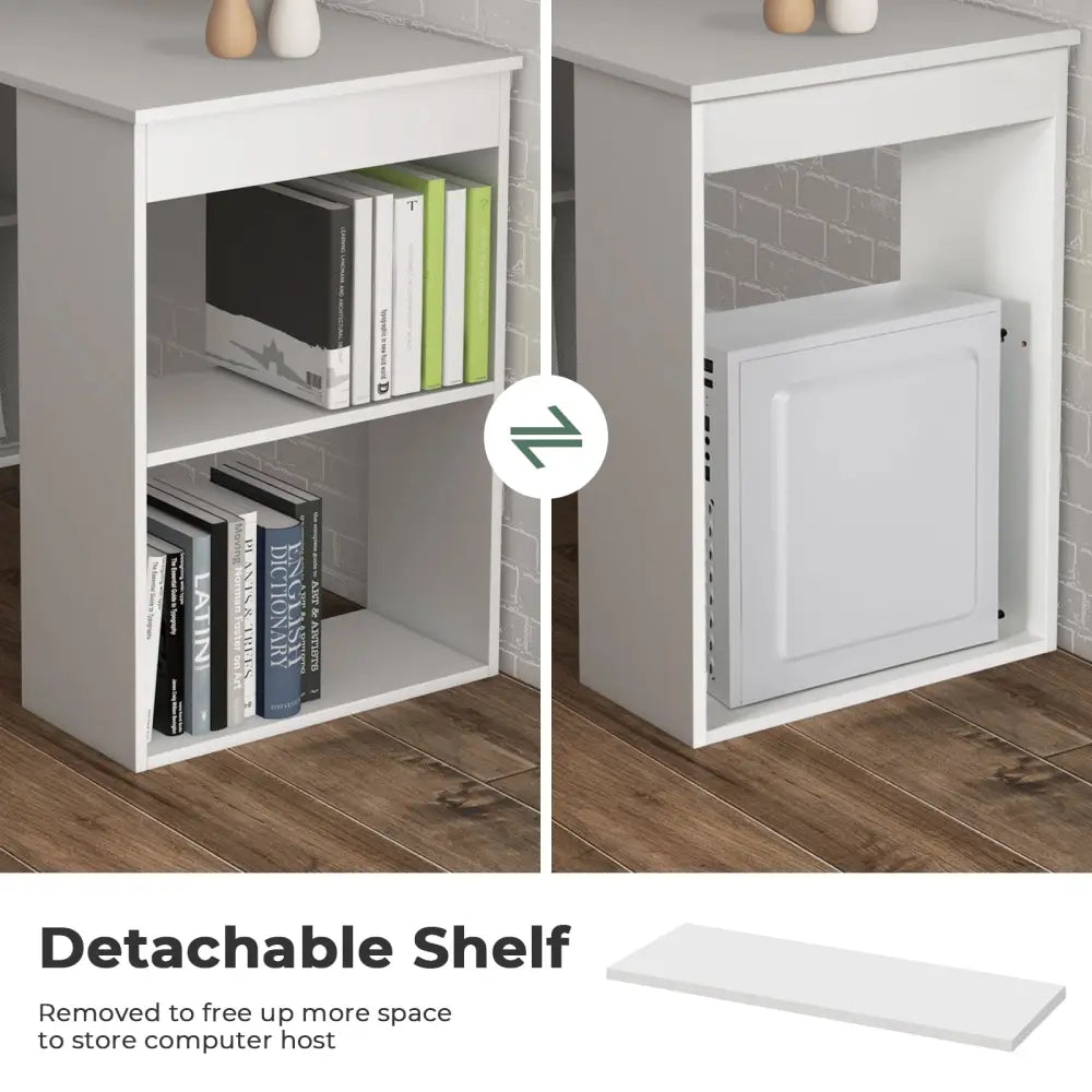 Computer Desk Writing Workstation Office with 6-Tier Storage Shelves-White - White - Computer Desks