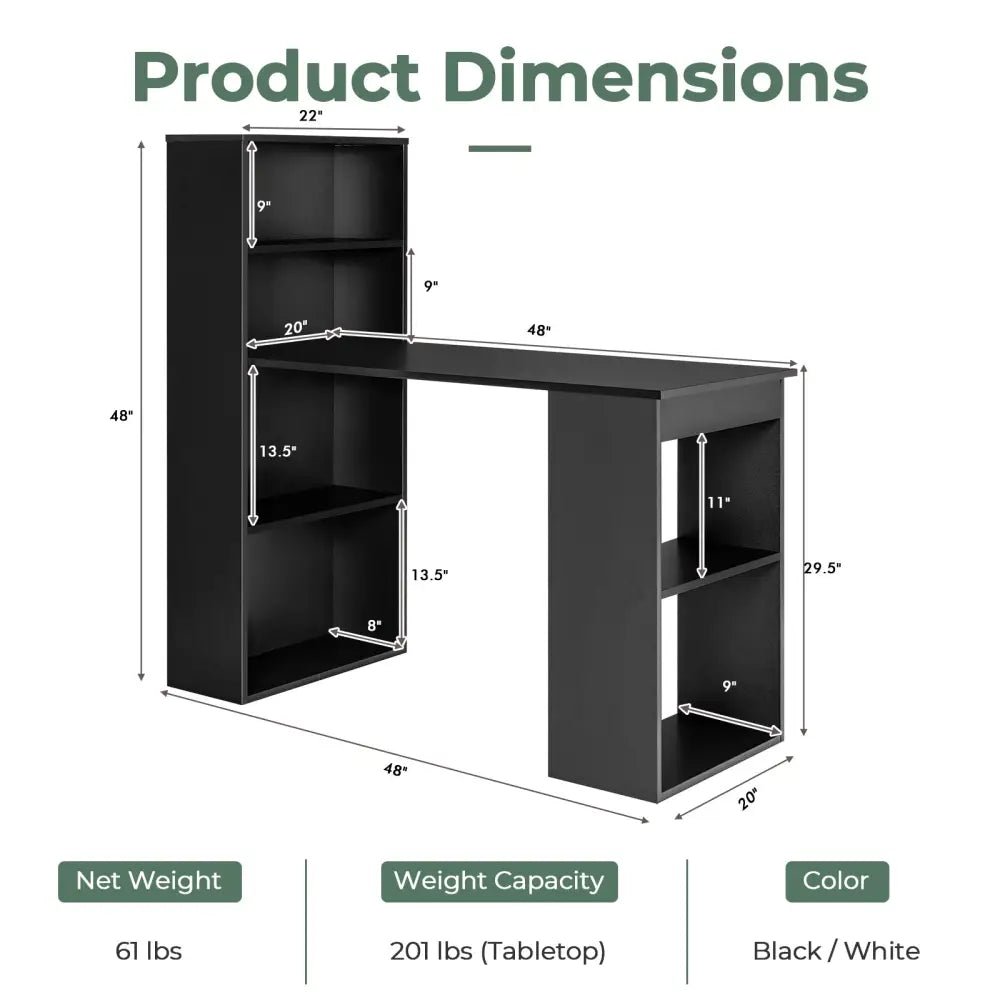 Computer Desk Writing Workstation Office with 6-Tier Storage Shelves-Black - Black - Computer Desks