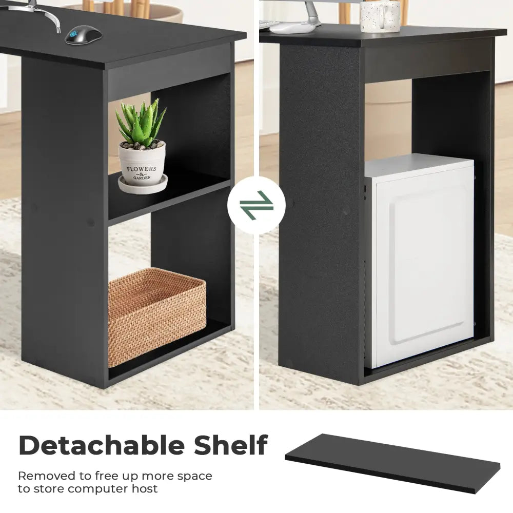 Computer Desk Writing Workstation Office with 6-Tier Storage Shelves-Black - Black - Computer Desks