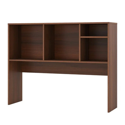 Computer Desktop Bookcase with 4 Cubbies and Open Back Compartment-Walnut - Walnut - Bookcases