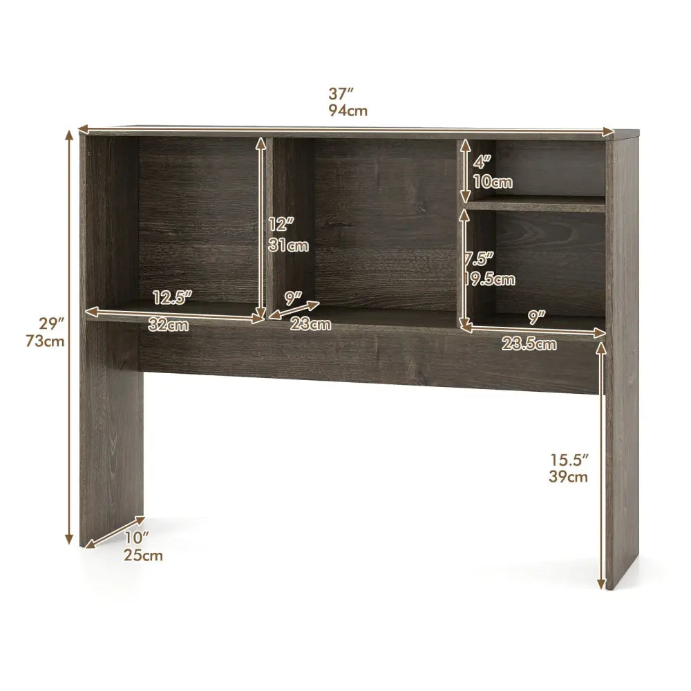 Computer Desktop Bookcase with 4 Cubbies and Open Back Compartment-Gray - Gray - Bookcases
