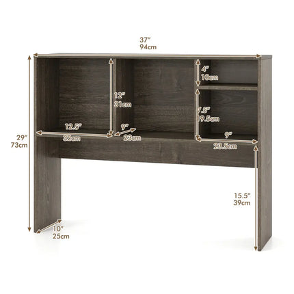 Computer Desktop Bookcase with 4 Cubbies and Open Back Compartment-Gray - Gray - Bookcases