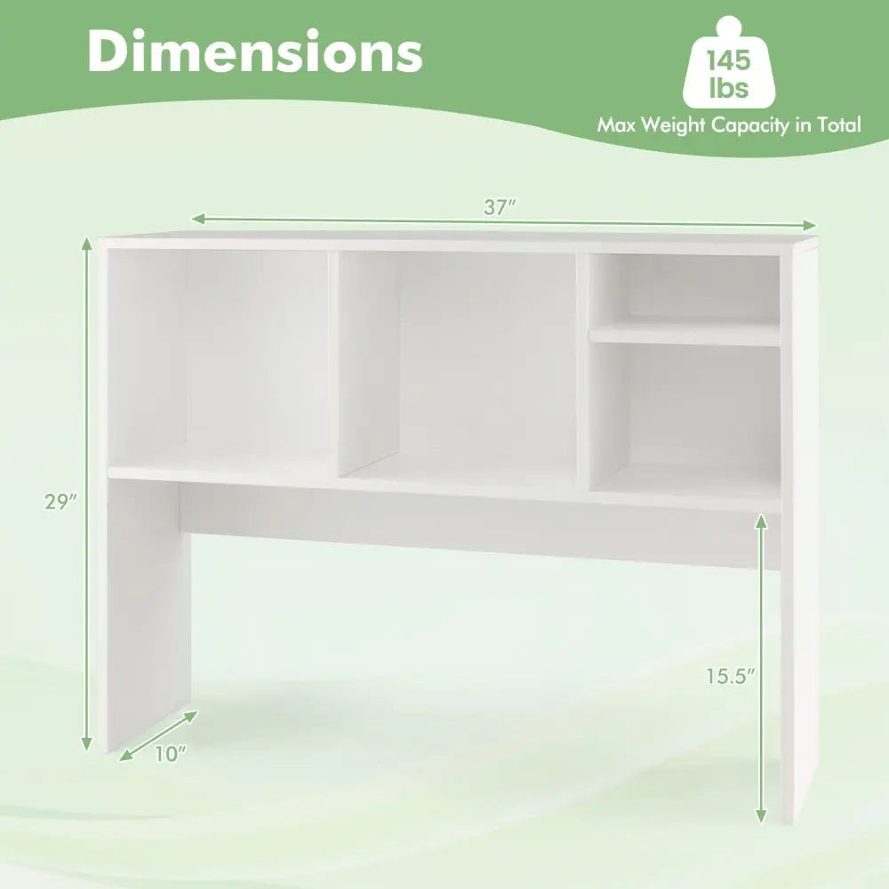 Computer Desktop Bookcase with 4 Cubbies and Open Back Compartment-White - White - Bookcases