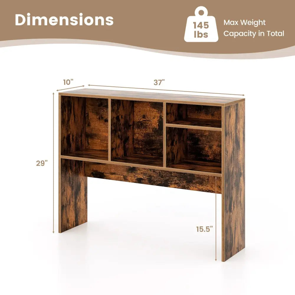 Computer Desktop Bookcase with 4 Cubbies and Open Back Compartment-Coffee - Coffee - Bookcases