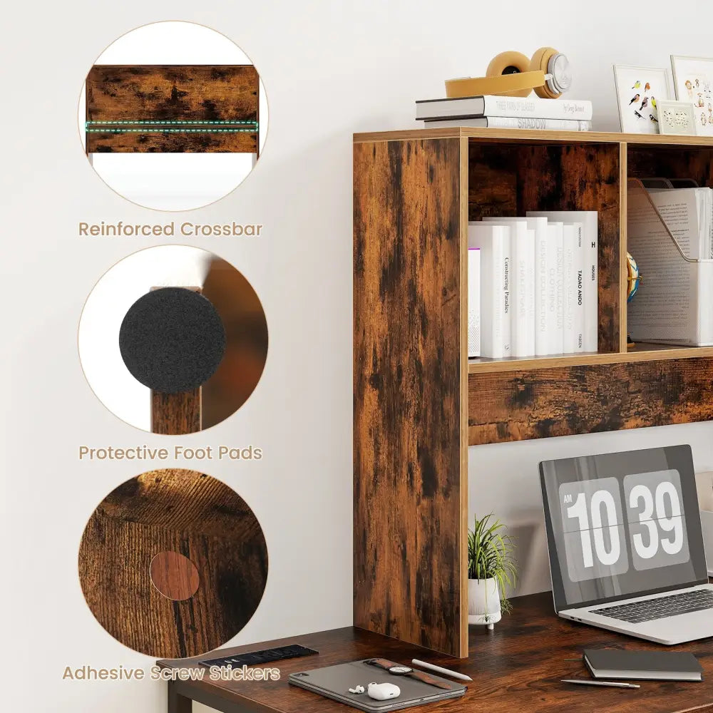 Computer Desktop Bookcase with 4 Cubbies and Open Back Compartment-Coffee - Coffee - Bookcases