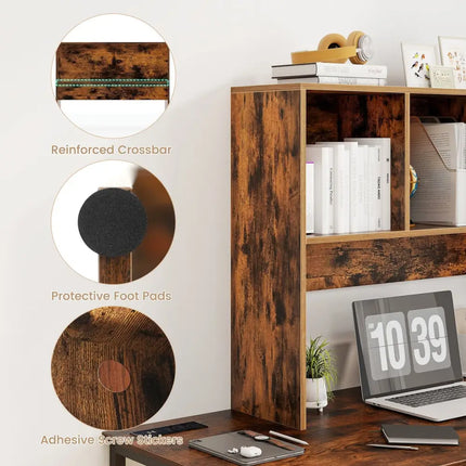 Computer Desktop Bookcase with 4 Cubbies and Open Back Compartment-Coffee - Coffee - Bookcases