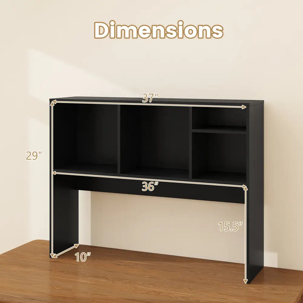 Computer Desktop Bookcase with 4 Cubbies and Open Back Compartment-Black - Black - Bookcases
