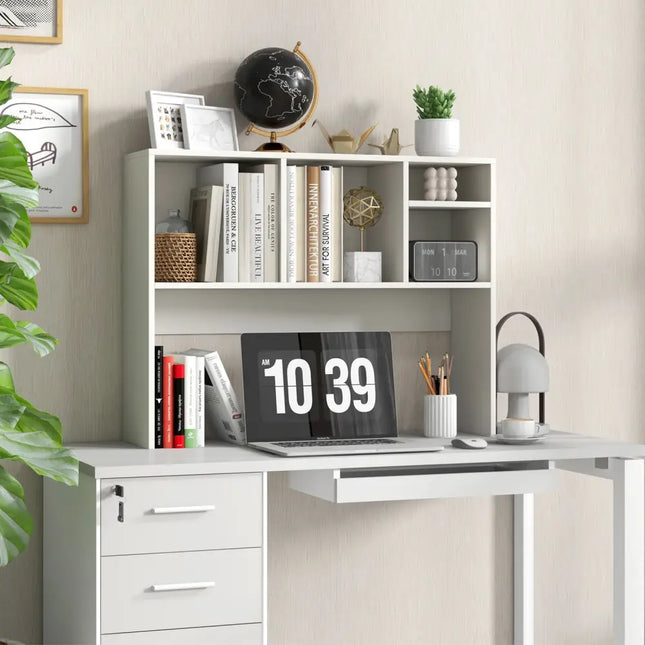 Computer Desktop Bookcase with 4 Cubbies and Open Back Compartment-White - White - Bookcases