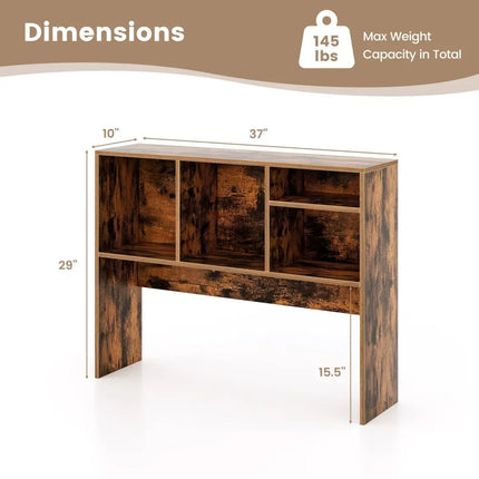 Computer Desktop Bookcase with 4 Cubbies and Open Back Compartment-Coffee - Coffee - Bookcases
