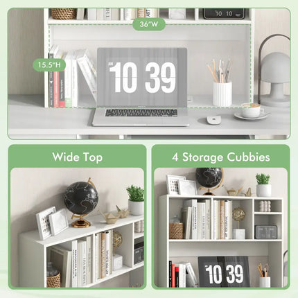 Computer Desktop Bookcase with 4 Cubbies and Open Back Compartment-White - White - Bookcases