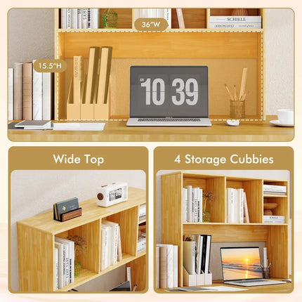 Computer Desktop Bookcase with 4 Cubbies and Open Back Compartment-Beige - Beige - Bookcases