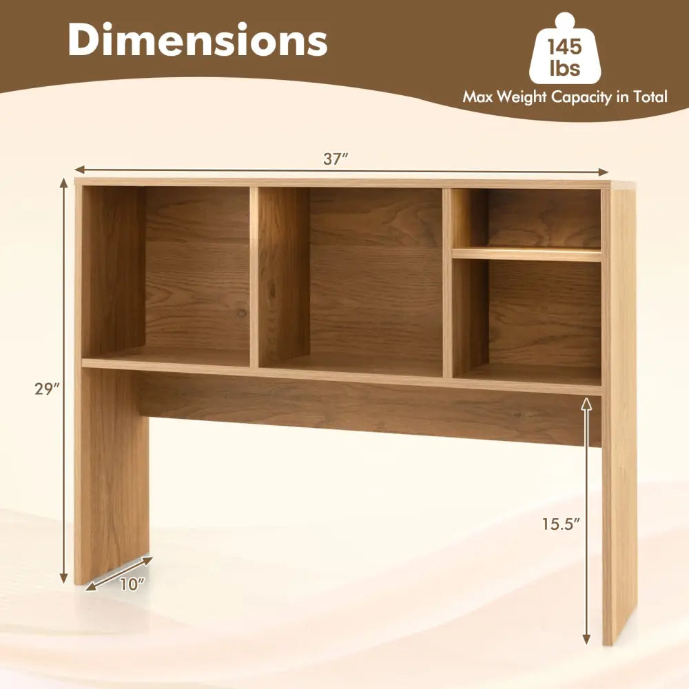 Computer Desktop Bookcase with 4 Cubbies and Open Back Compartment-Natural - Natural - Bookcases