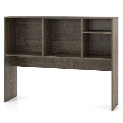 Computer Desktop Bookcase with 4 Cubbies and Open Back Compartment-Gray - Gray - Bookcases