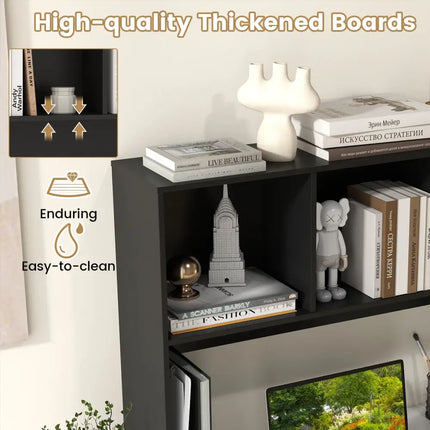 Computer Desktop Bookcase with 4 Cubbies and Open Back Compartment-Black - Black - Bookcases