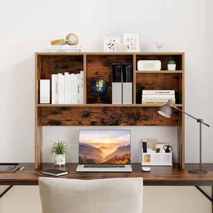 Computer Desktop Bookcase with 4 Cubbies and Open Back Compartment-Coffee - Coffee - Bookcases