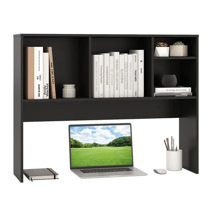 Computer Desktop Bookcase with 4 Cubbies and Open Back Compartment-Black - Black - Bookcases