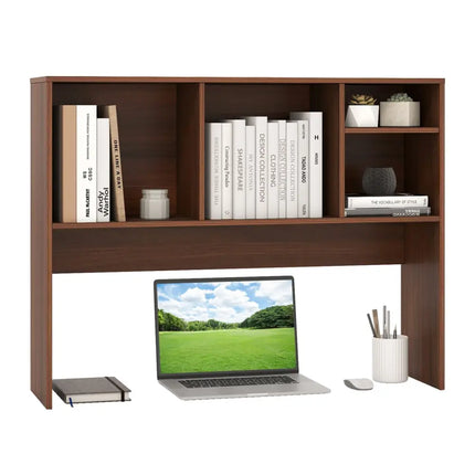 Computer Desktop Bookcase with 4 Cubbies and Open Back Compartment-Walnut - Walnut - Bookcases