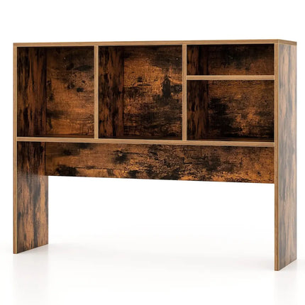Computer Desktop Bookcase with 4 Cubbies and Open Back Compartment-Coffee - Coffee - Bookcases