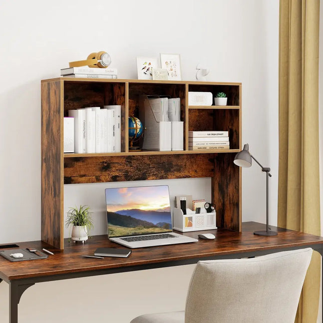 Computer Desktop Bookcase with 4 Cubbies and Open Back Compartment-Coffee - Coffee - Bookcases
