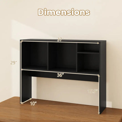 Computer Desktop Bookcase with 4 Cubbies and Open Back Compartment-Black - Black - Bookcases