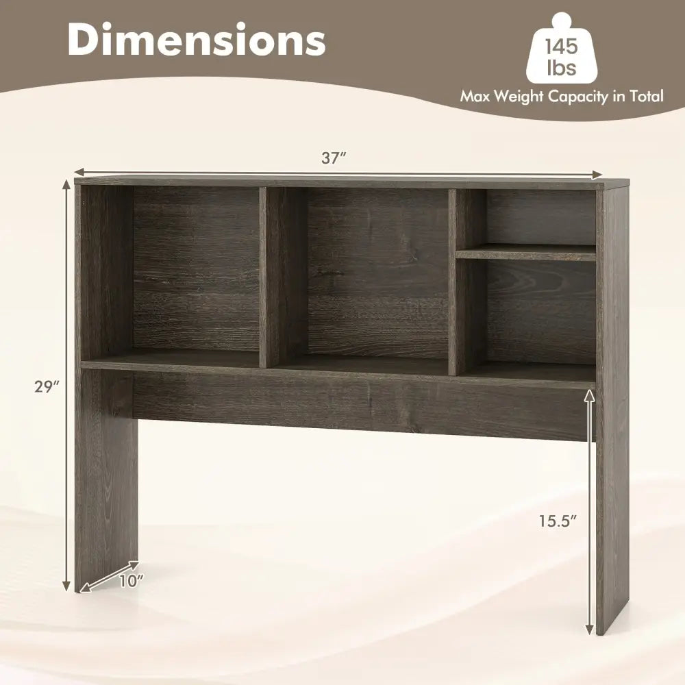Computer Desktop Bookcase with 4 Cubbies and Open Back Compartment-Gray - Gray - Bookcases