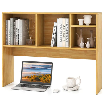 Computer Desktop Bookcase with 4 Cubbies and Open Back Compartment-Beige - Beige - Bookcases