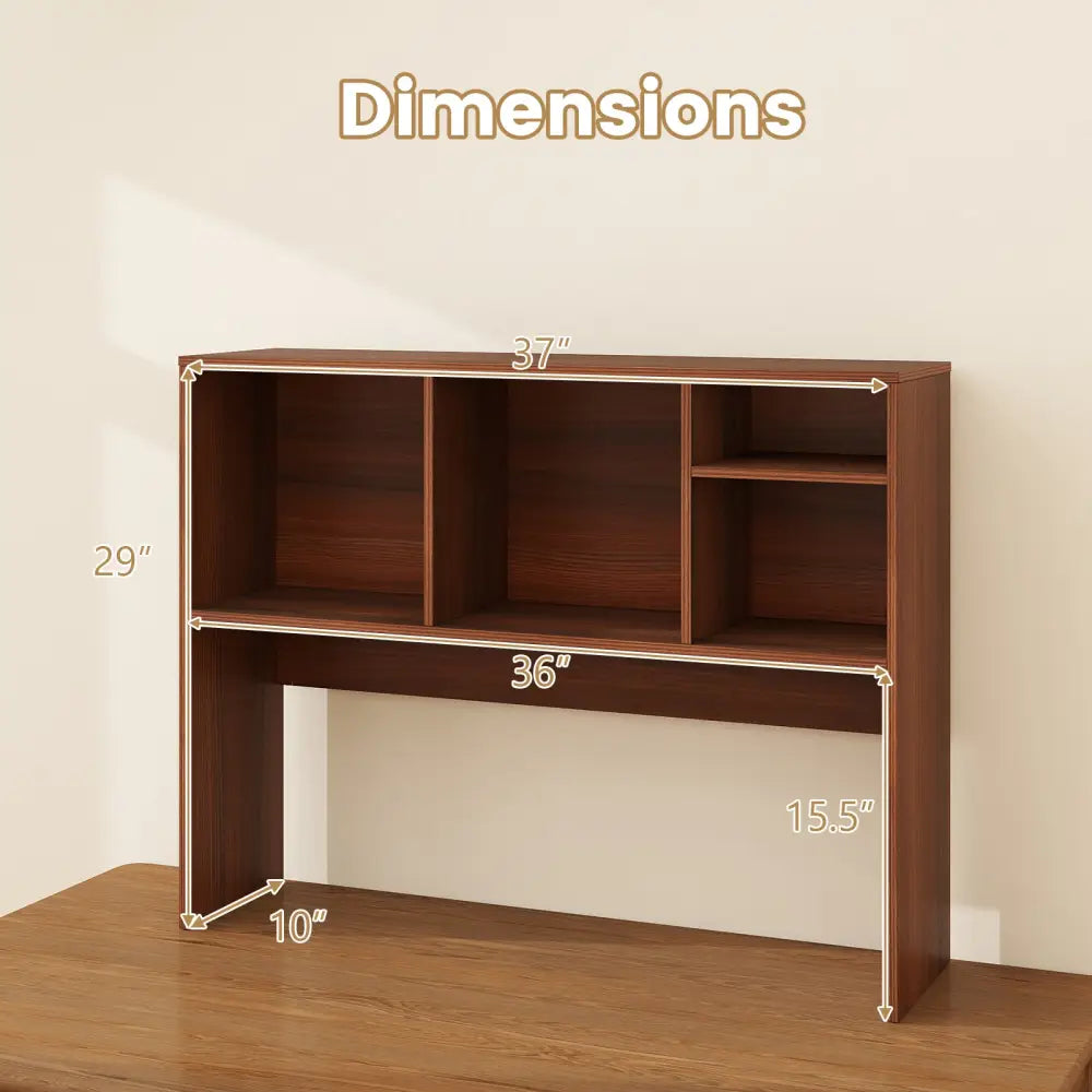 Computer Desktop Bookcase with 4 Cubbies and Open Back Compartment-Walnut - Walnut - Bookcases