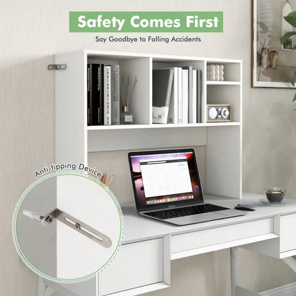 Computer Desktop Bookcase with 4 Cubbies and Open Back Compartment-White - White - Bookcases