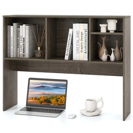 Computer Desktop Bookcase with 4 Cubbies and Open Back Compartment-Gray - Gray - Bookcases