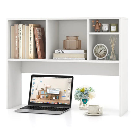 Computer Desktop Bookcase with 4 Cubbies and Open Back Compartment-White - White - Bookcases
