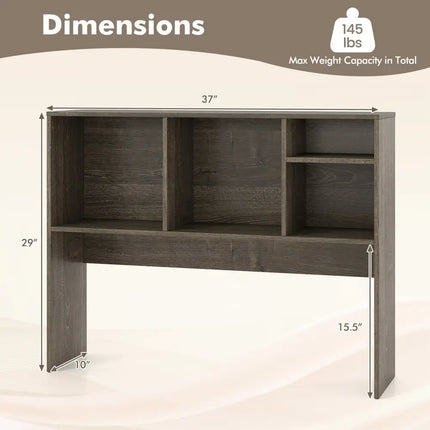 Computer Desktop Bookcase with 4 Cubbies and Open Back Compartment-Gray - Gray - Bookcases