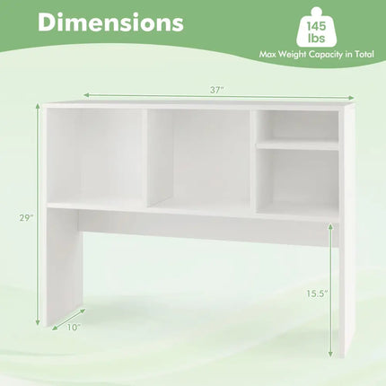 Computer Desktop Bookcase with 4 Cubbies and Open Back Compartment-White - White - Bookcases