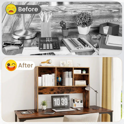 Computer Desktop Bookcase with 4 Cubbies and Open Back Compartment-Coffee - Coffee - Bookcases