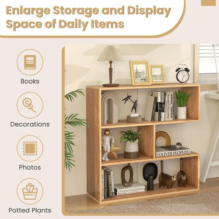 Concave Bookshelf 3-Shelf Open Bookcase with Anti-Toppling Device for Living Room Study Office - Natural - Bookcases