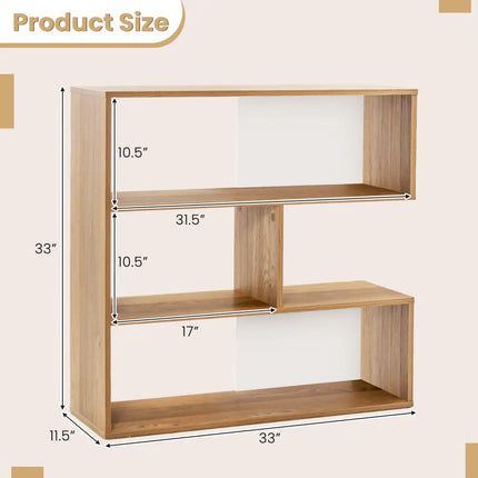 Concave Bookshelf 3-Shelf Open Bookcase with Anti-Toppling Device for Living Room Study Office - Natural - Bookcases