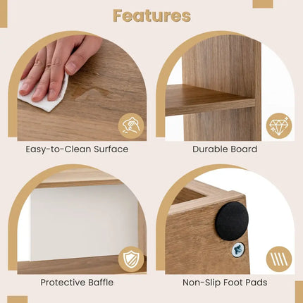 Concave Bookshelf 3-Shelf Open Bookcase with Anti-Toppling Device for Living Room Study Office - Natural - Bookcases