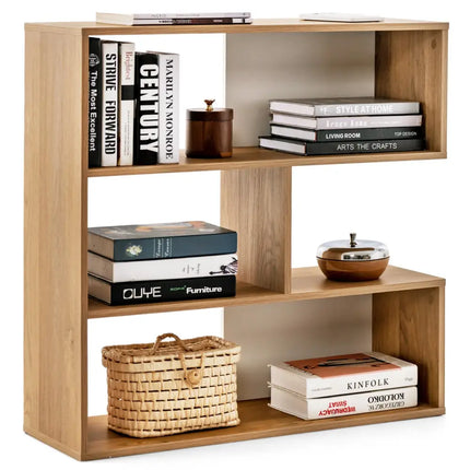 Concave Bookshelf 3-Shelf Open Bookcase with Anti-Toppling Device for Living Room Study Office - Natural - Bookcases