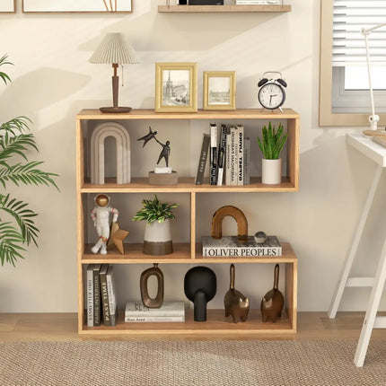 Concave Bookshelf 3-Shelf Open Bookcase with Anti-Toppling Device for Living Room Study Office - Natural - Bookcases