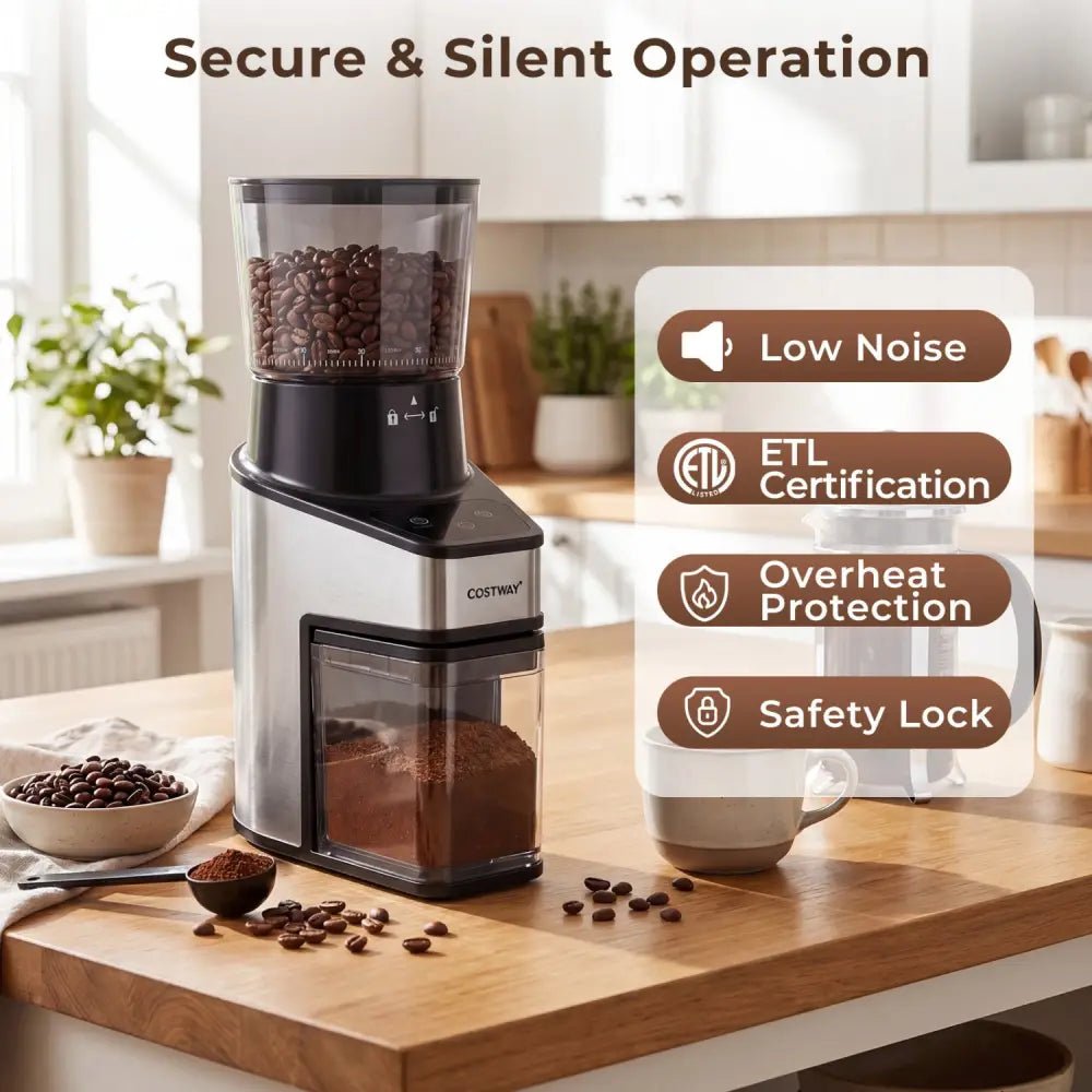 Conical Burr Coffee Grinder with 60 Precise Grinding Settings and Digital Display-Silver - Silver - Juicers & Coffee