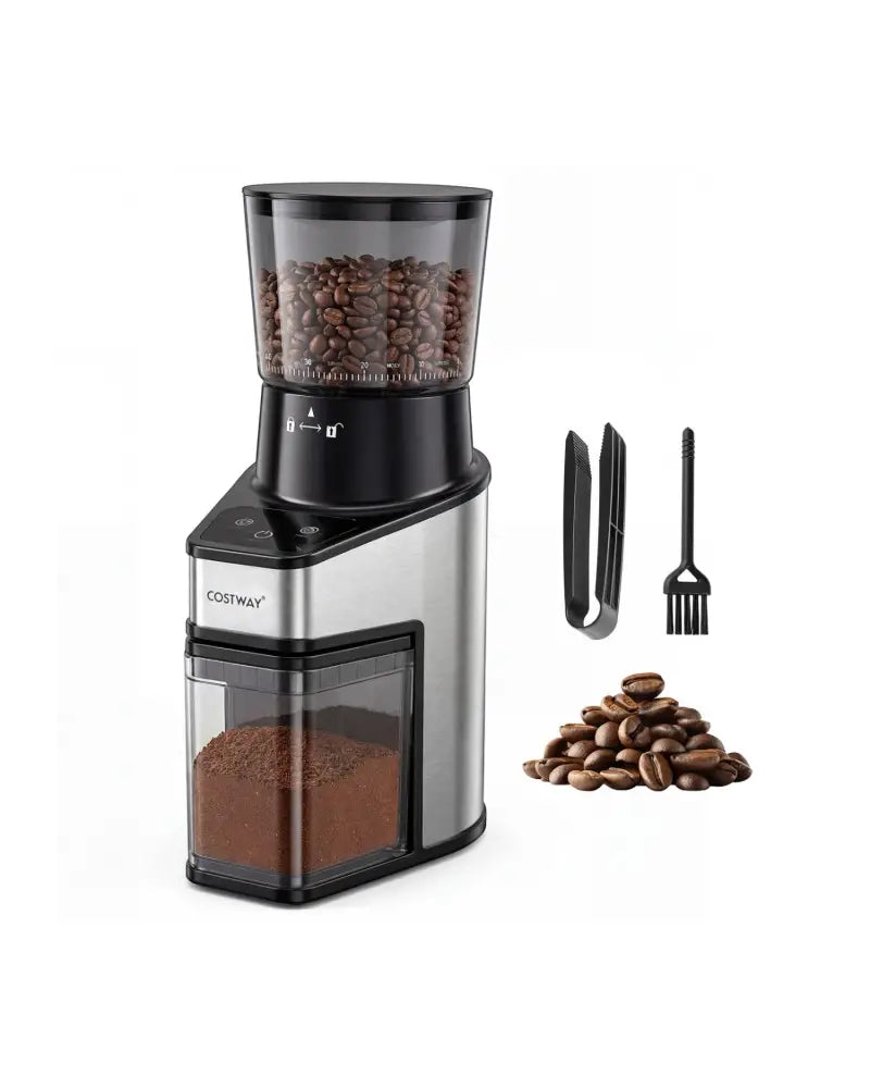 Conical Burr Coffee Grinder with 60 Precise Grinding Settings and Digital Display-Silver - Silver - Juicers & Coffee